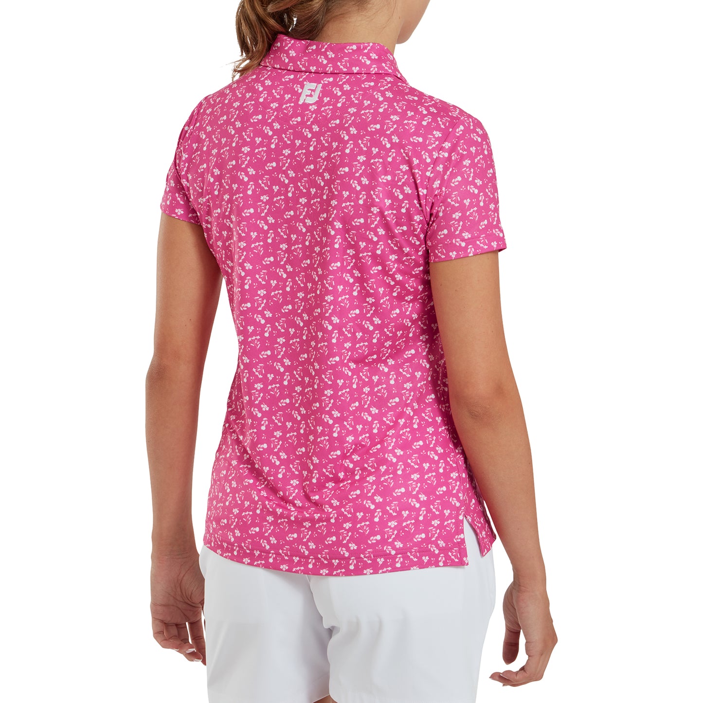 FootJoy Women's Floral Print Polo in Hot Pink & White
