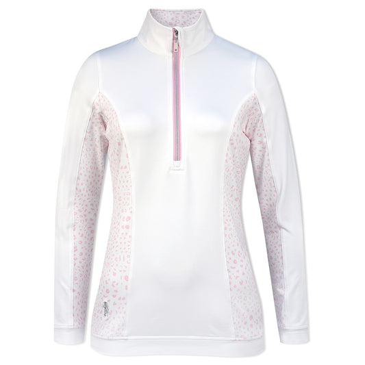 Glenmuir Ladies Lightweight Mid-Layer with Zip-Neck in White/Candy Animal Print