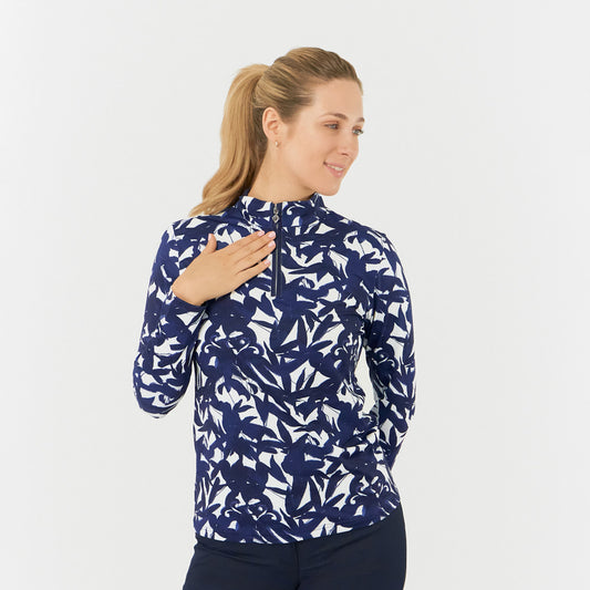 Pure Ladies Long Sleeve Top in Navy Botanical Print