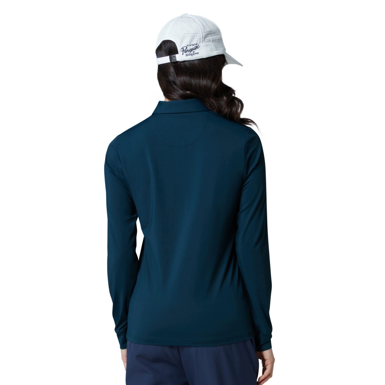 Original Penguin Womens Long Sleeve Top with Mesh Yoke in Navy