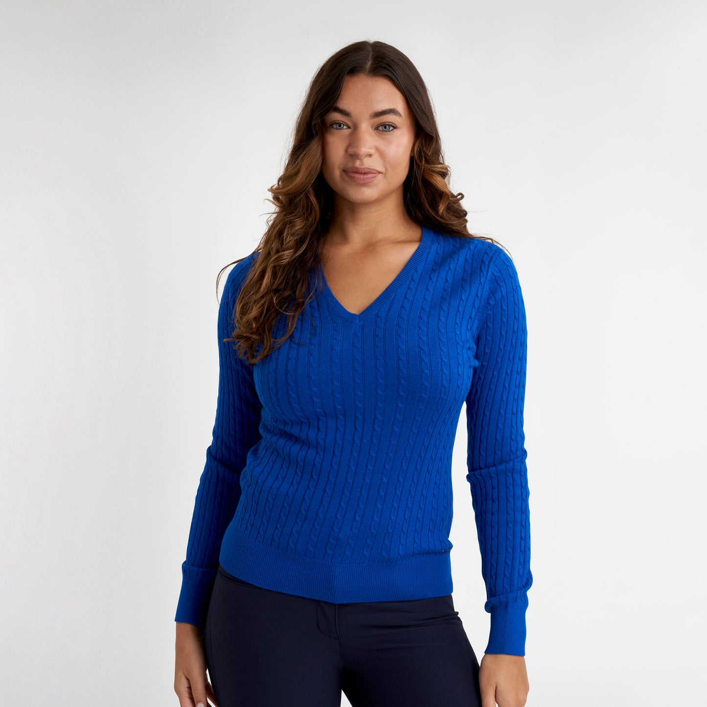 Green Lamb Ladies Cashmere Blend V-Neck Cable Knit Sweater