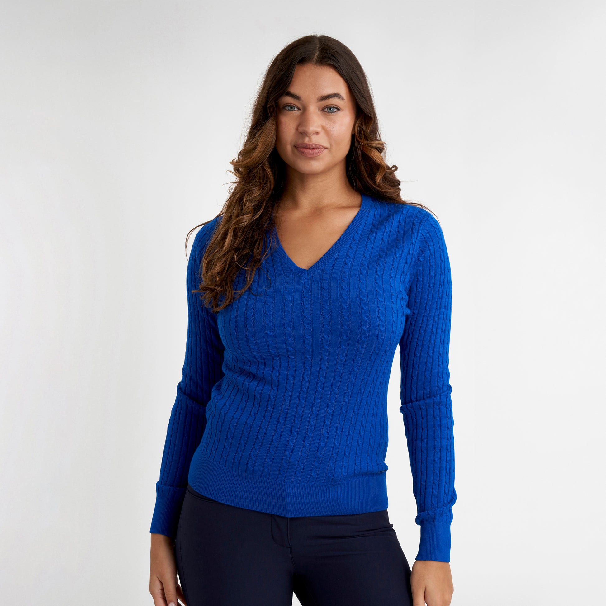 Green Lamb Ladies Cashmere Blend V-Neck Cable Knit Sweater