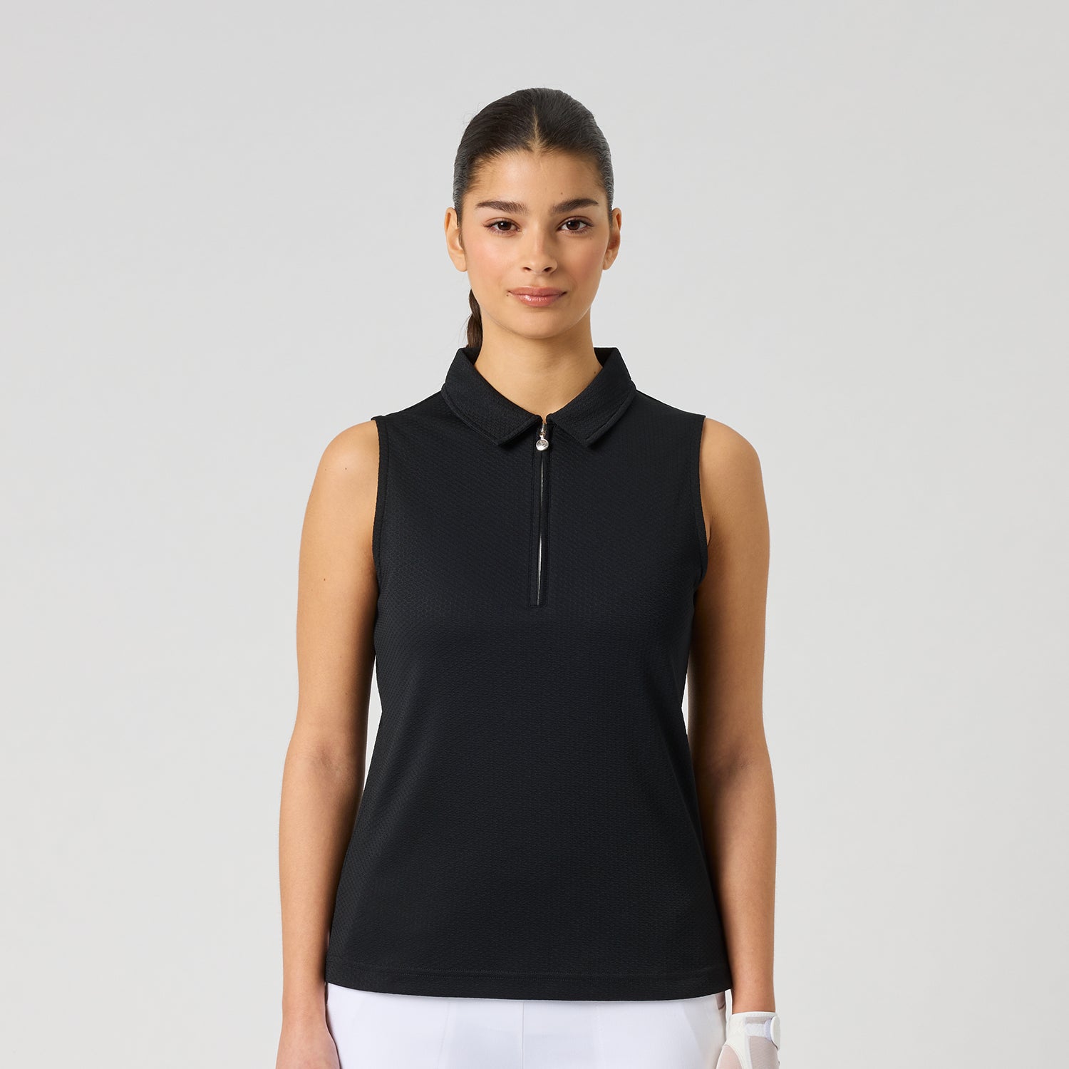 Daily Sports Honeycomb Structured Sleeveless Polo Shirt in Black - Classic Style, All-Day Comfort