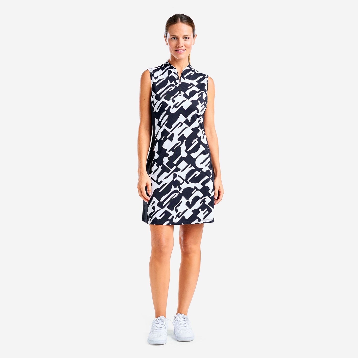 Nivo Ladies Sleeveless LivCool Dress in Black & White Abstract Print