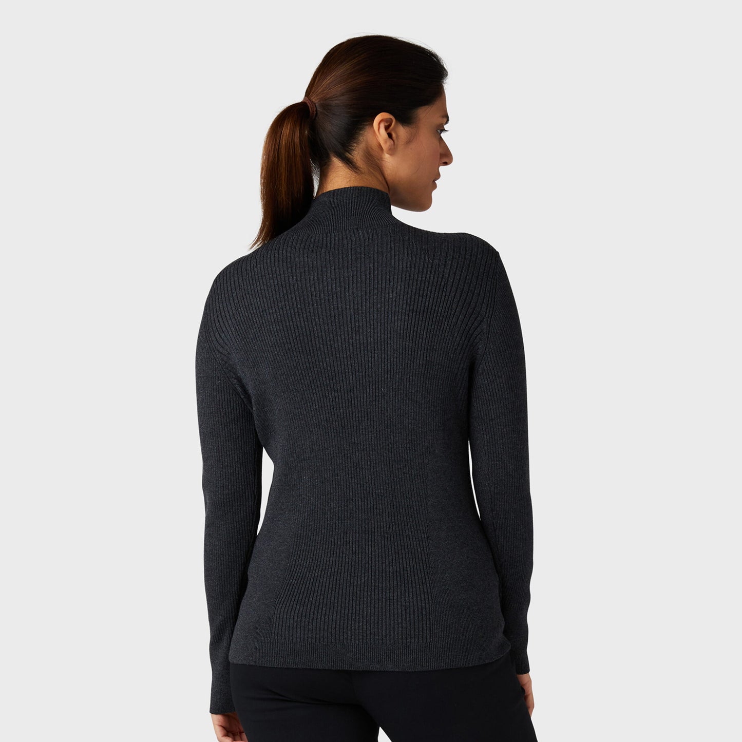 Callaway Golf Ladies High Mock Neck Ribbed Sweater in Charcoal Grey