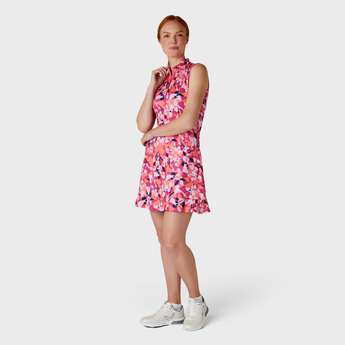 Callaway Ladies Geometric Floral Print Golf Dress with Fluted Hem