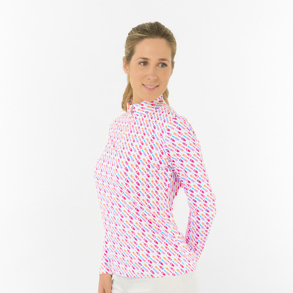 Pure Ladies Long Sleeve Top in Fun Bottle Print