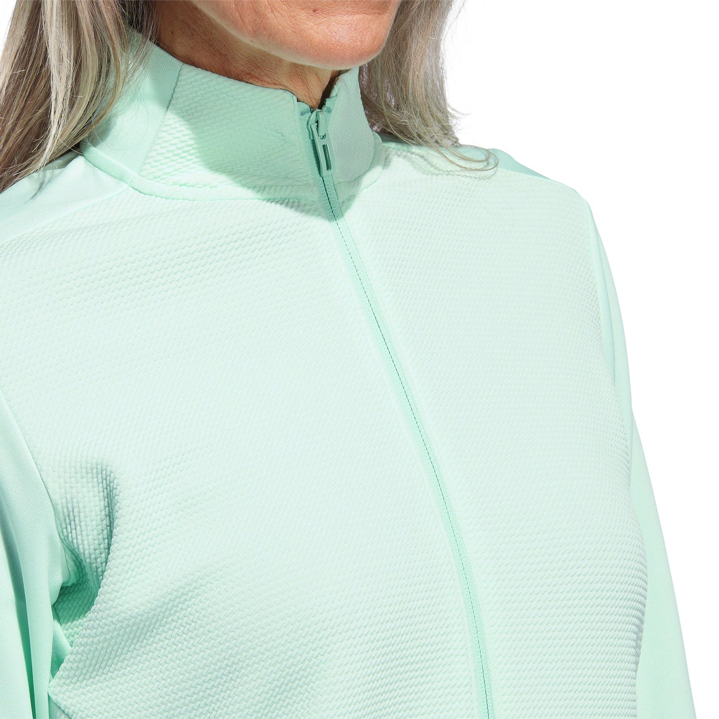 adidas Ladies Lightweight Textured Jersey Golf Jacket in Semi Flash Aqua