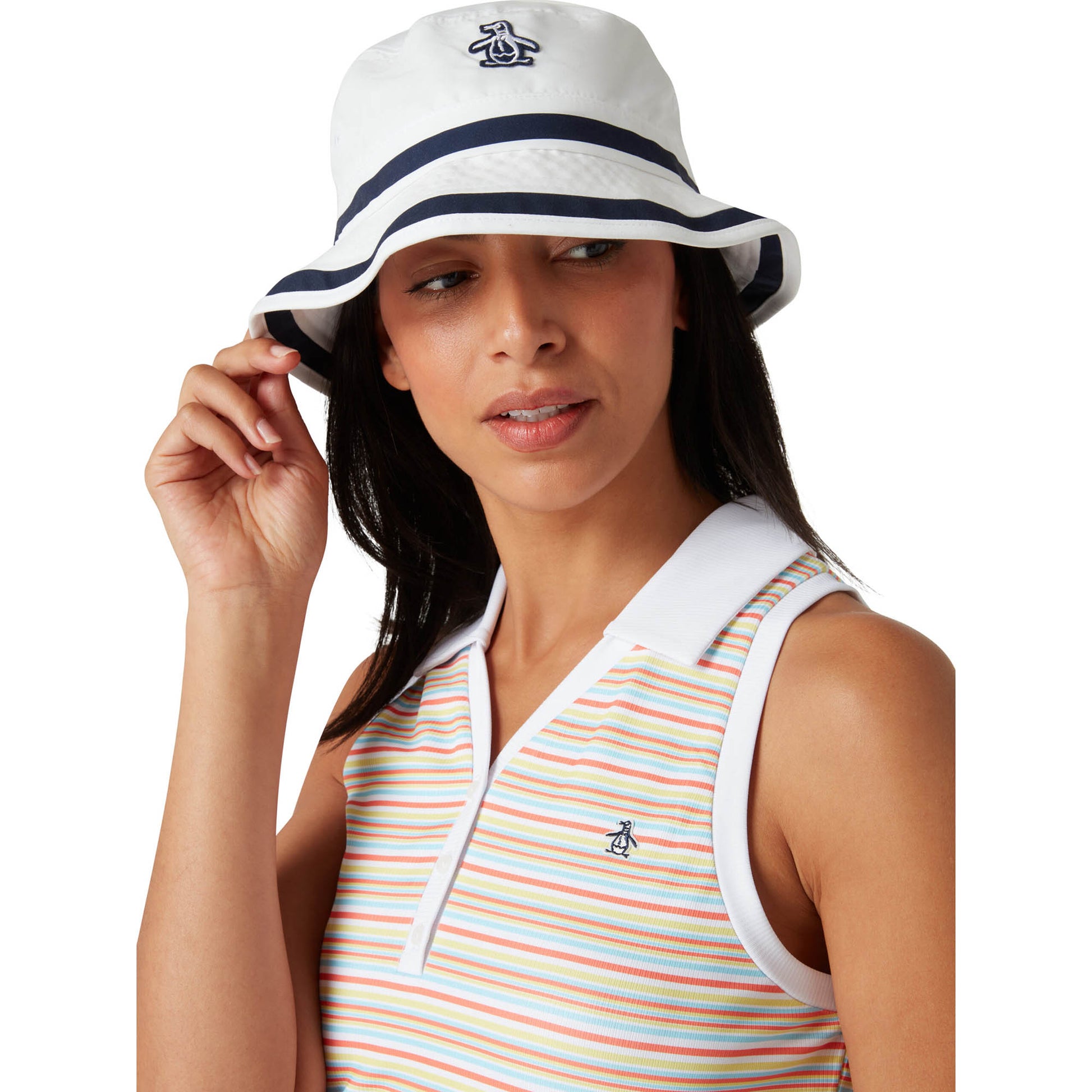 Original Penguin Ladies Ribbed Fine Line Stripe Sleeveless Polo