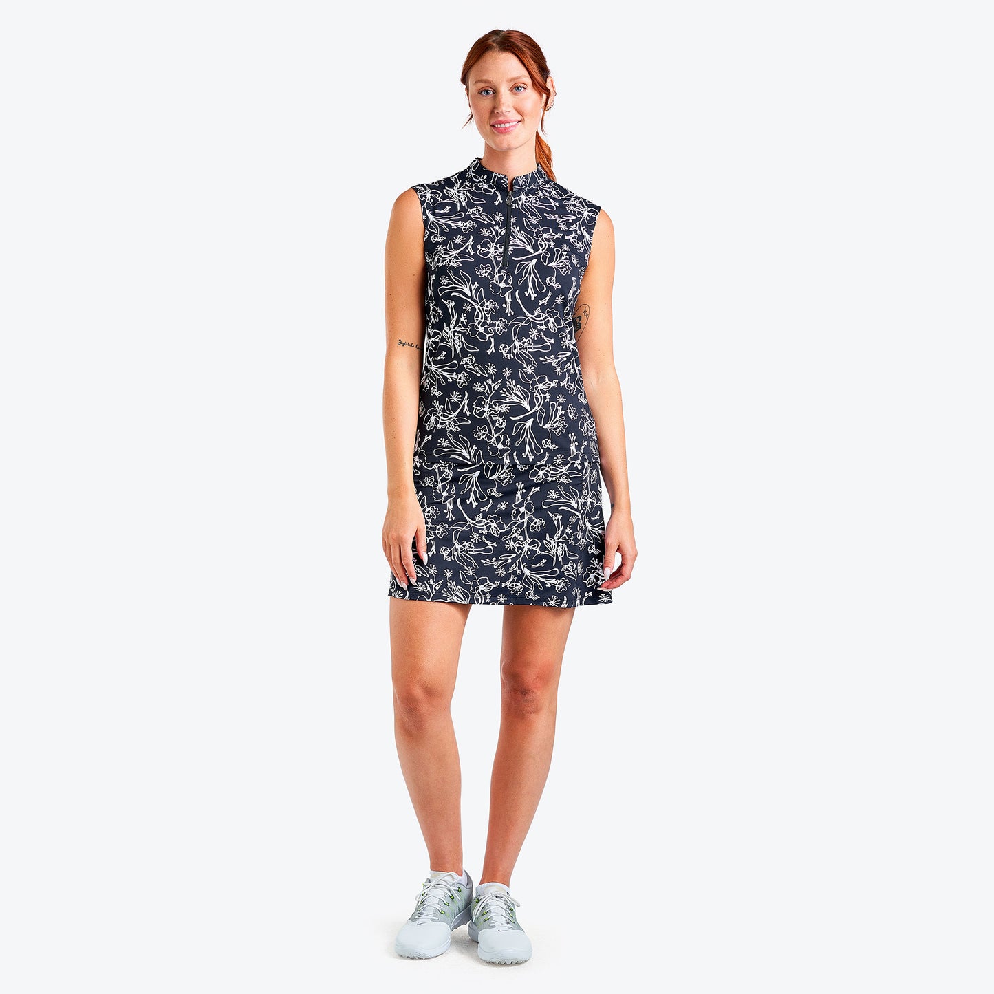 Nivo Ladies Sleeveless Liv-Cool Dress in Black with White Abstract Floral Print