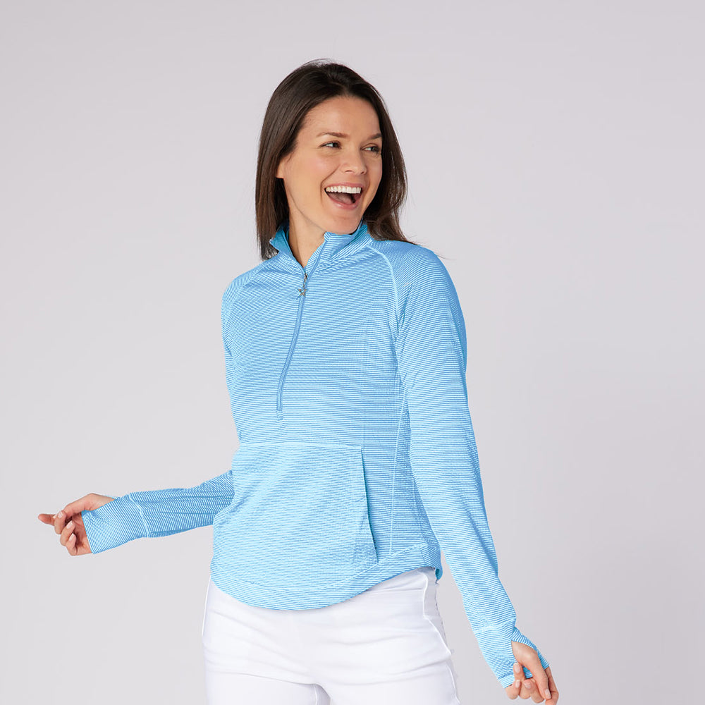 Swing Out Sister Womens Fine Stripe Zip-Neck Top with Front Pocket Great for Range to Course Wear