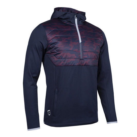 Sunderland Mens Navy Hybrid Showerproof Mid-Layer with Contrast Quilted Panels and Hood