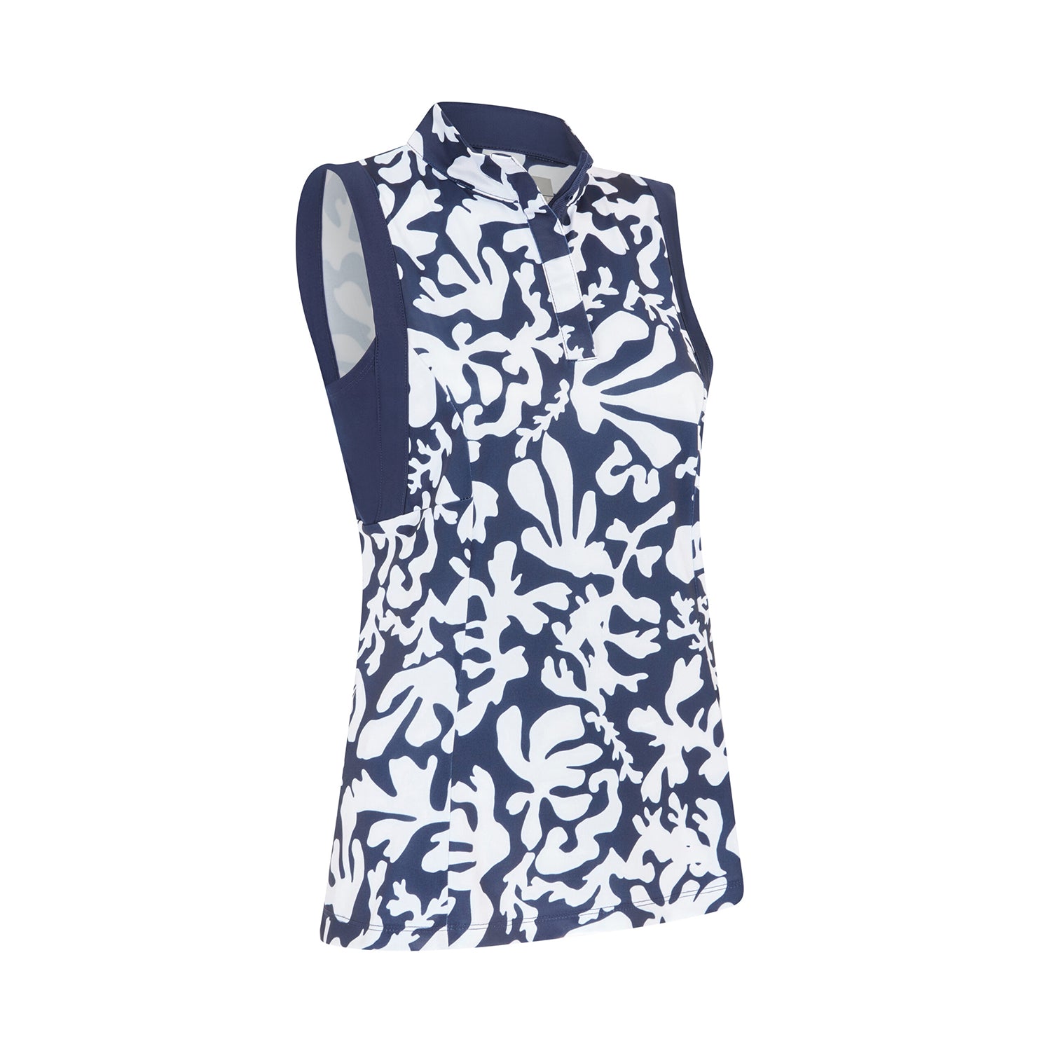 Callaway Womens Navy Abstract Floral Print Sleeveless Golf Polo 