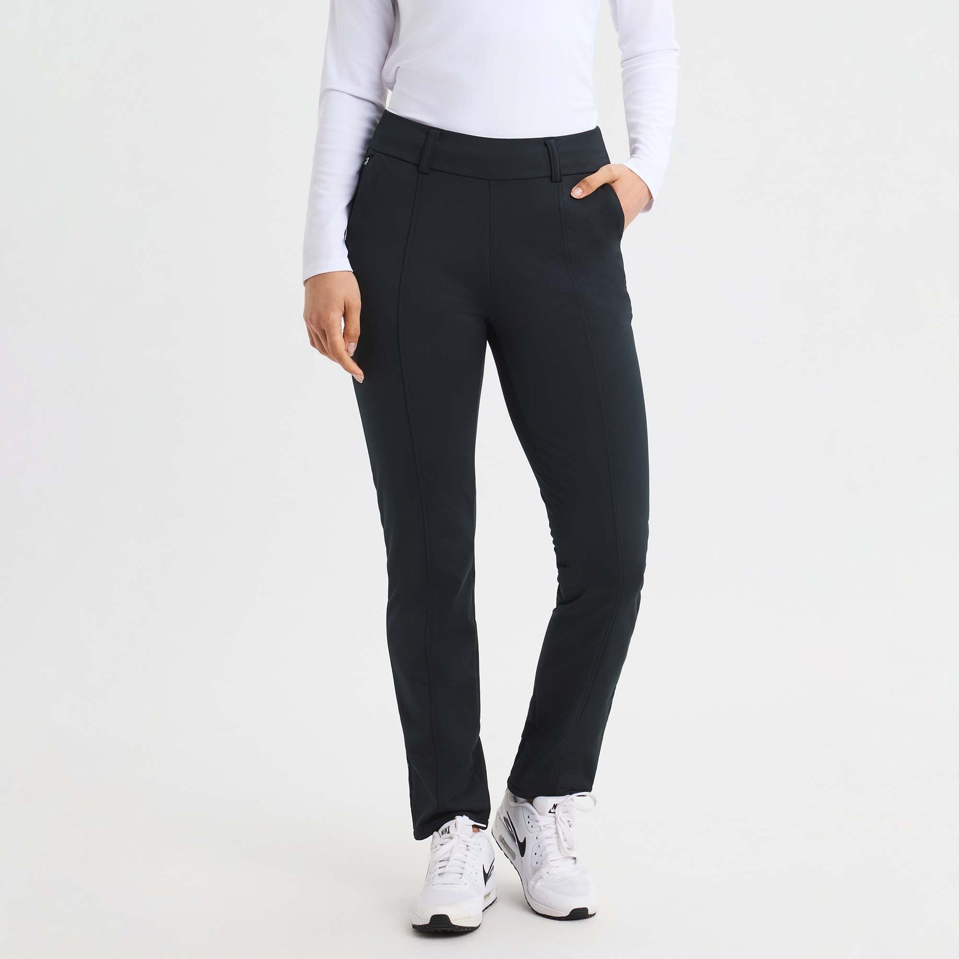 Rohnisch Ladies Thermal Pull-On Golf Trousers with Pintuck Seams in Black