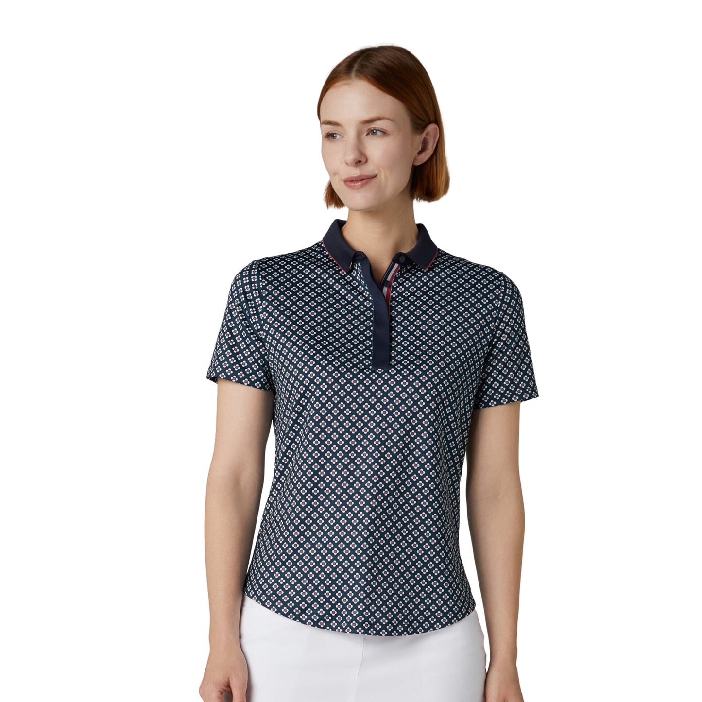 Callaway Ladies Golf Mini Floral Print Short Sleeve Polo in Navy