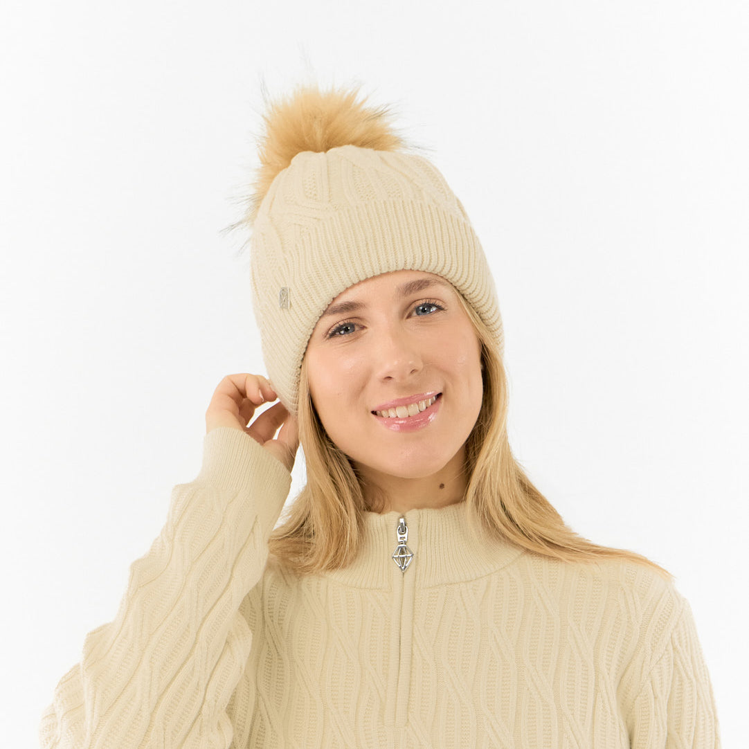 Pure Golf Ladies Lined Waterproof Bobble Hat with Cable Knit Design