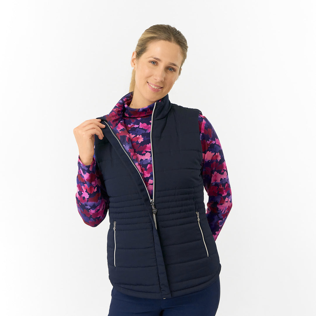 Pure Golf Ladies Reversible Gilet in Navy & Abstract Watercolour Print