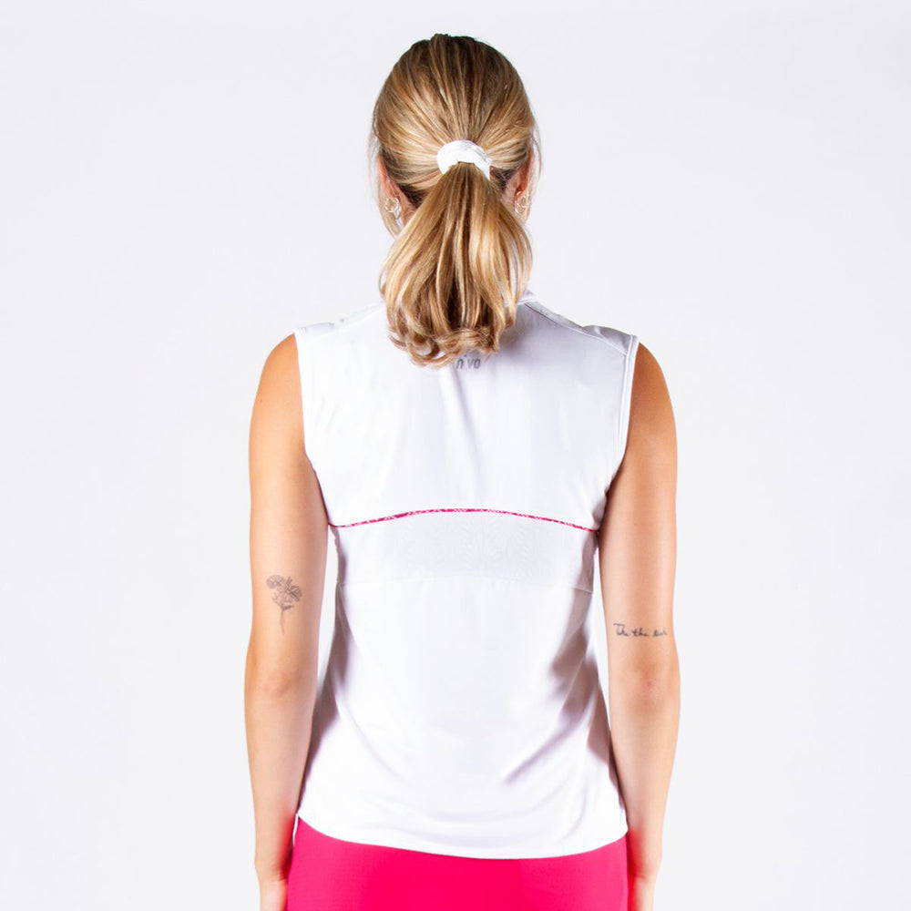 Nivo Ladies White & Dotty Print Sleeveless Polo - Last One Large Only Left