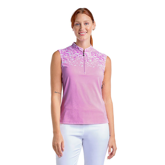 Nivo Ladies Sleeveless Polo in Bubble Gum Abstract Floral Print