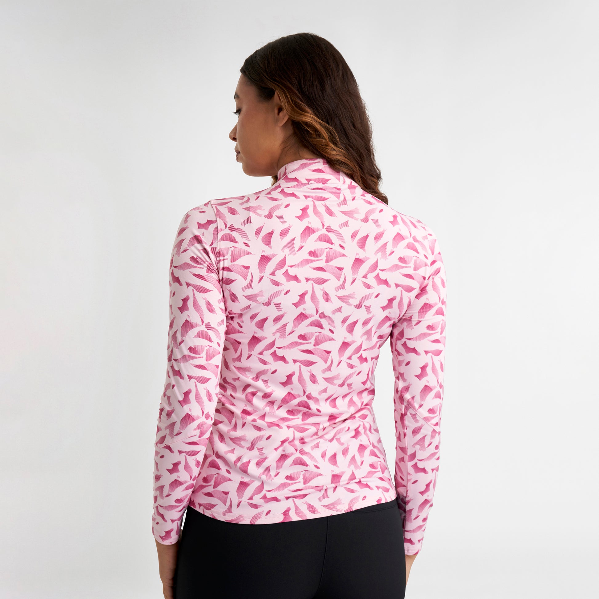 Green Lamb Ladies Soft-Stretch Abstract Linear Print 1/4 Zip Top