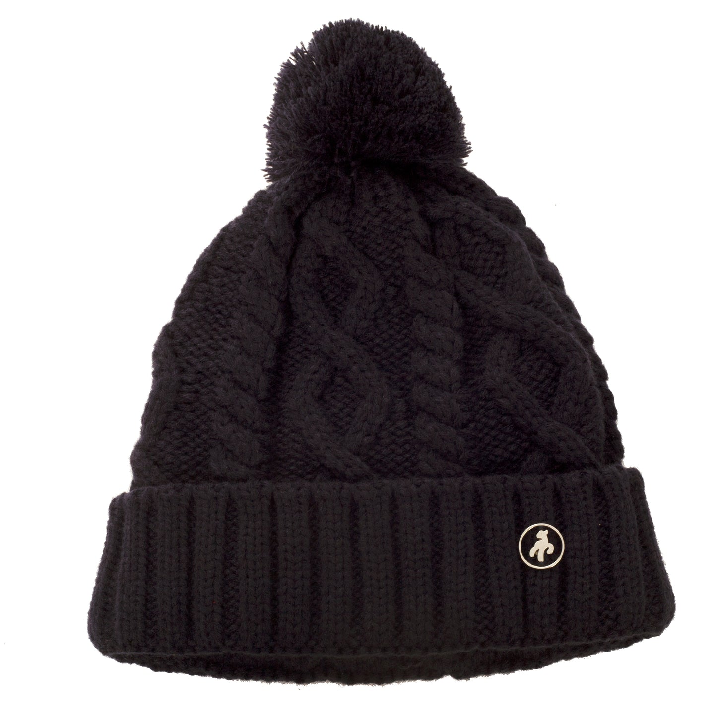 Green Lamb Ladies Krista Fleece Lined Cable Hat with Pom Pom in Black
