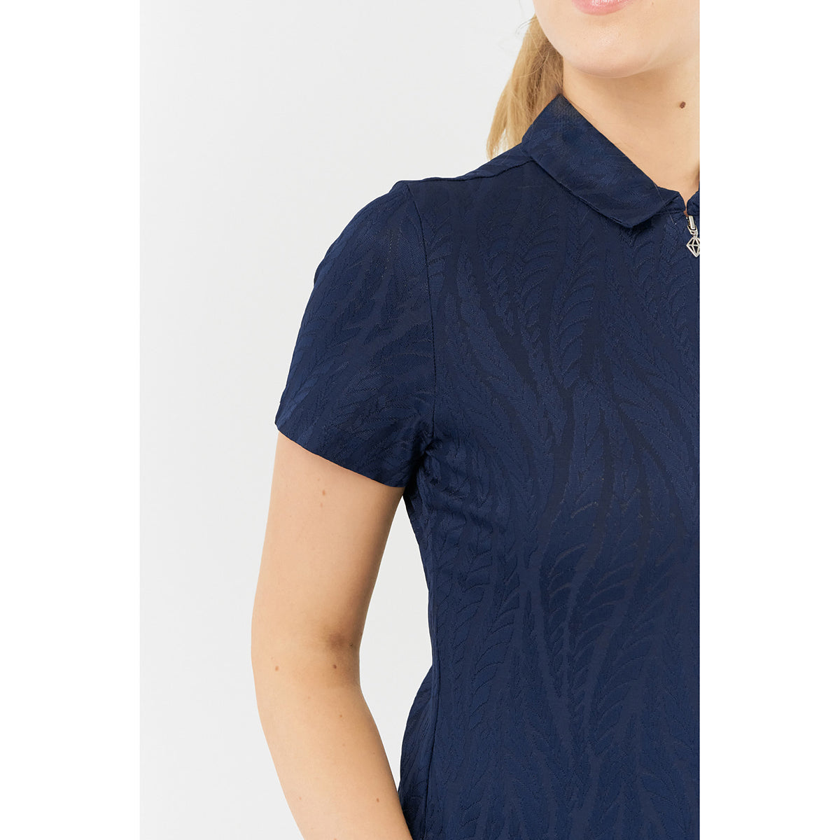 Pure Golf Ladies Jacquard Fern Print Polo in Navy