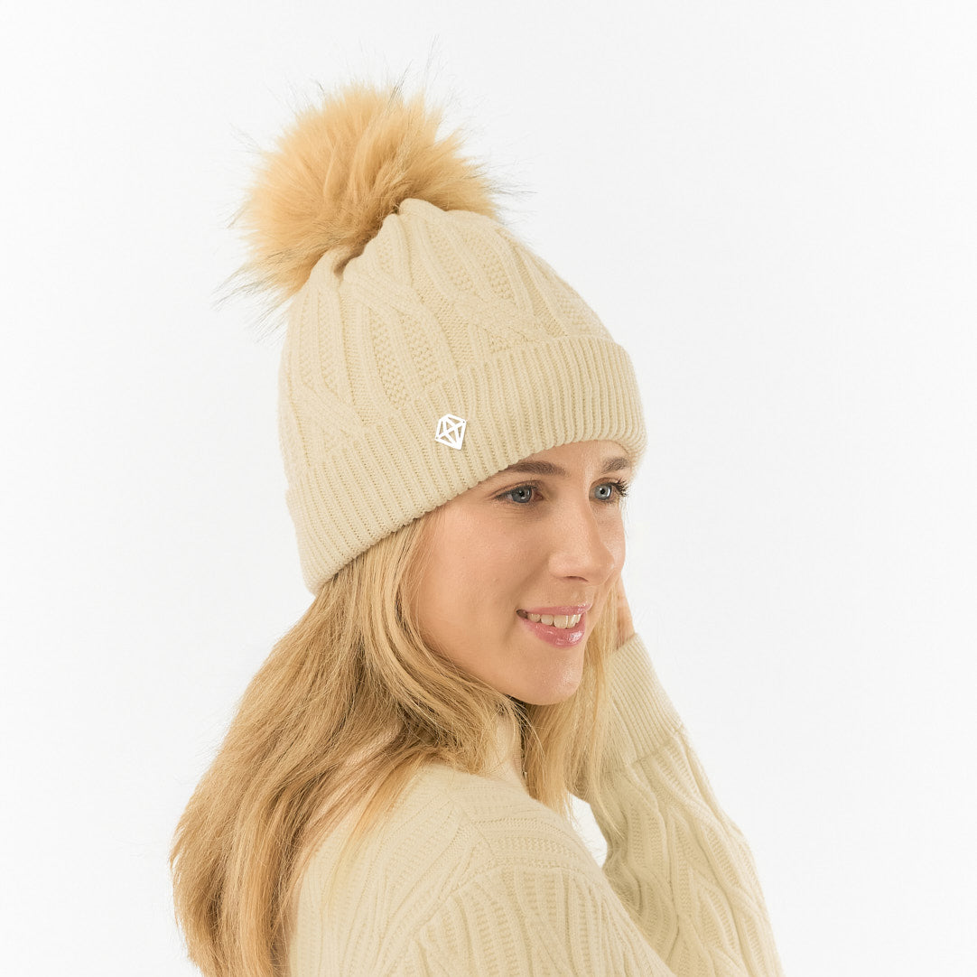 Pure Golf Ladies Lined Waterproof Bobble Hat with Cable Knit Design