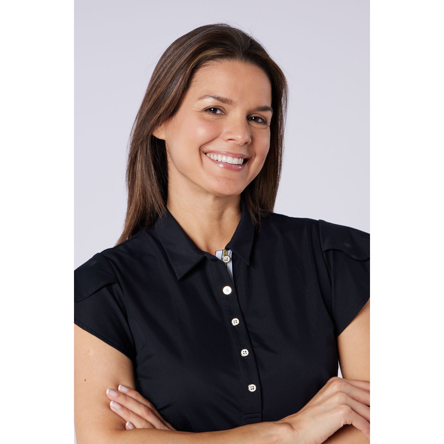 Swing Out Sister Ladies Fluted Cap Sleeve Polo in Black