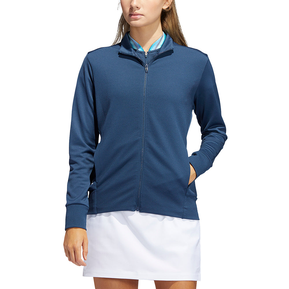 adidas Ladies Lightweight Textured Jersey Golf Jacket in Crew Navy