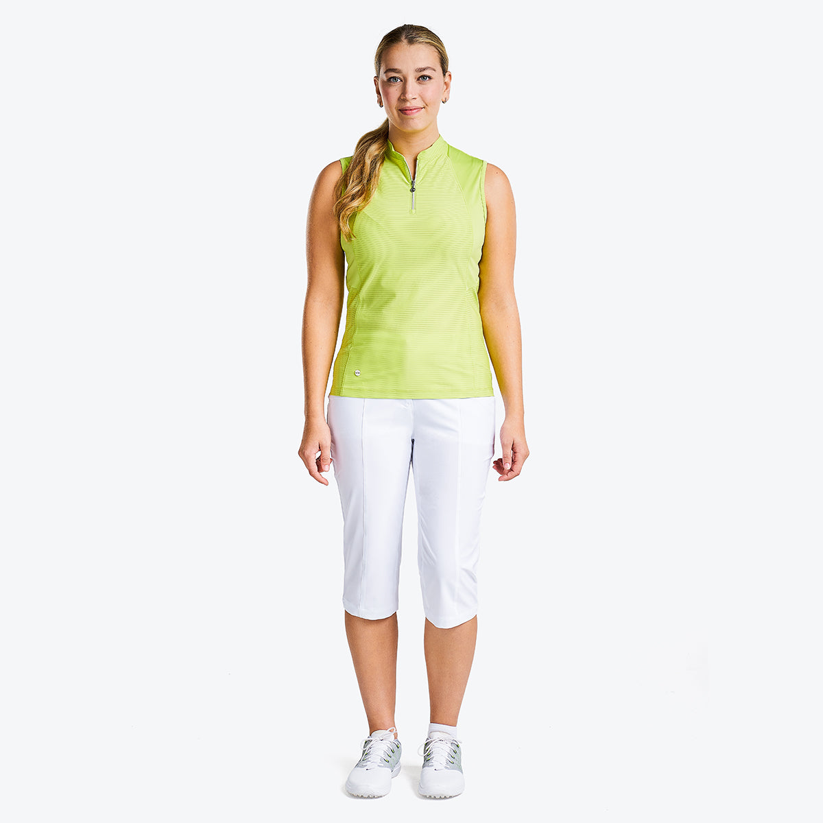 Nivo Ladies Sleeveless Polo With Subtle Stripes in Key Lime - Last One XS Only Left