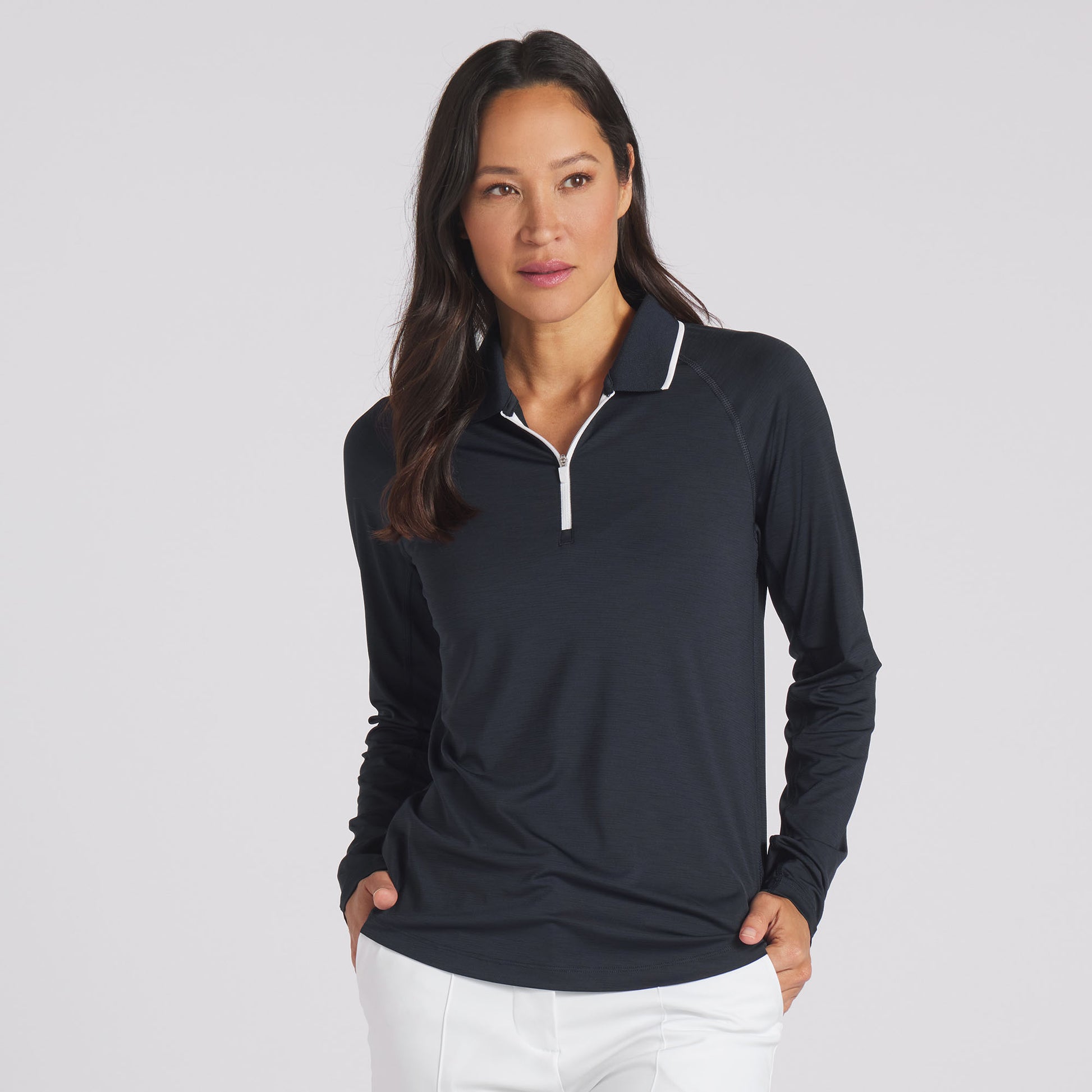 Puma Ladies Deep Navy You-V Long Sleeve Zip-Neck Top with UPF 50+