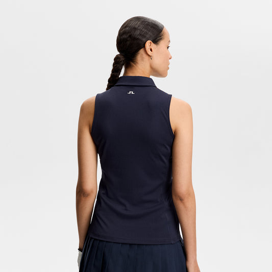 J.Lindeberg Ladies Navy Sleeveless Polo - Sleek, Soft & Effortlessly Versatile