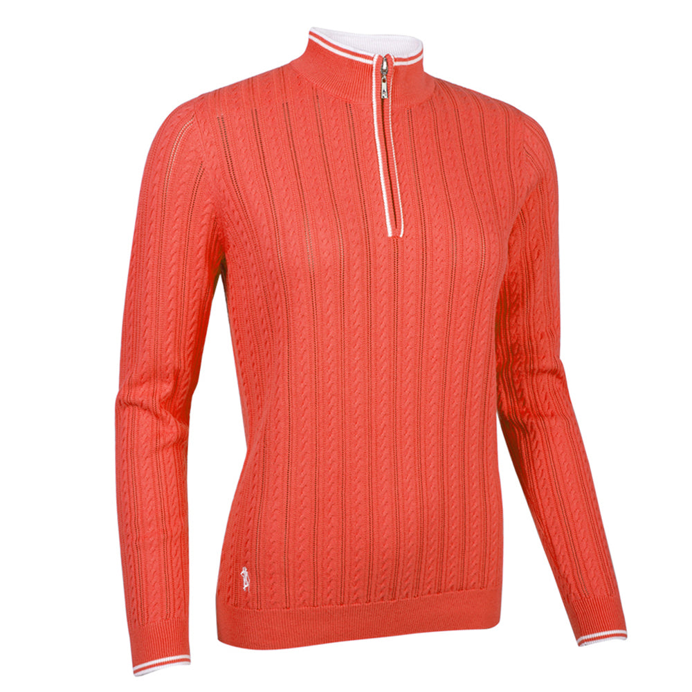 Glenmuir Ladies Cable Knit Sweater in Apricot & White