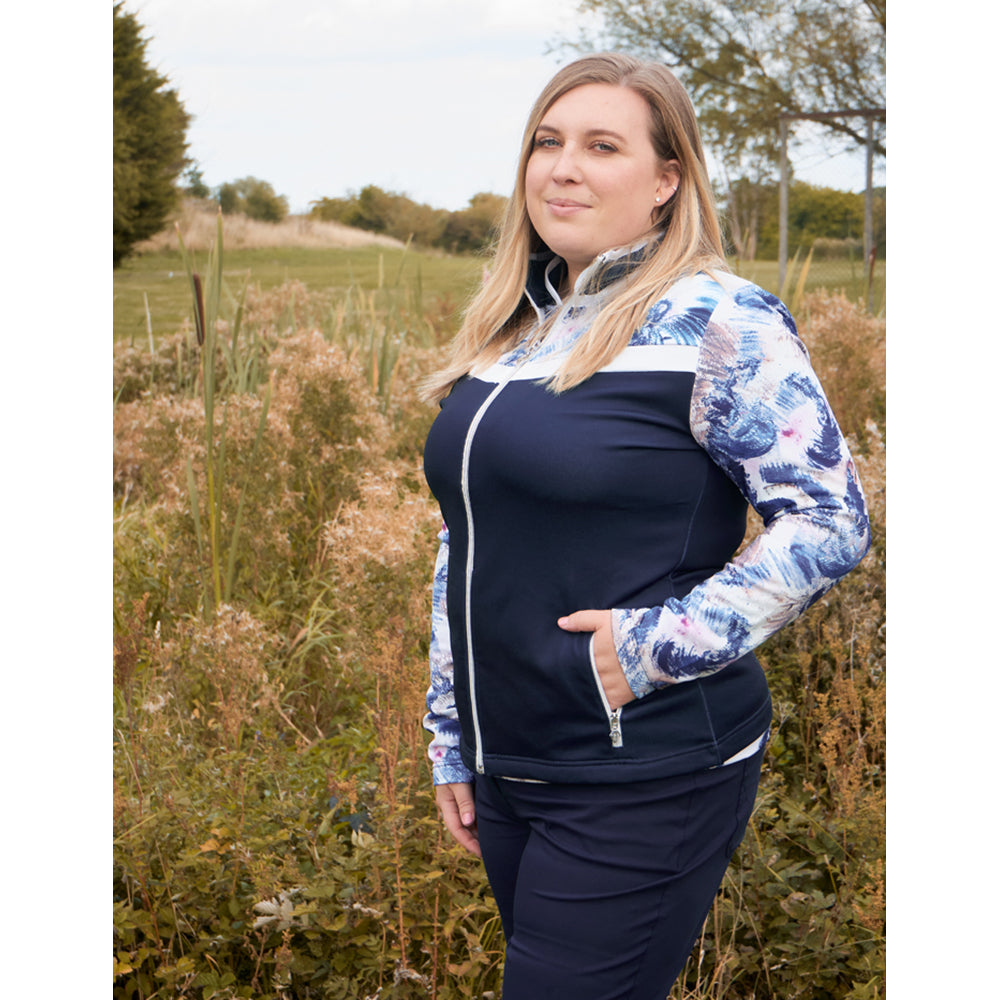 Pure Golf Ladies Patterned Full Zip Mid Layer in Navy Canvas