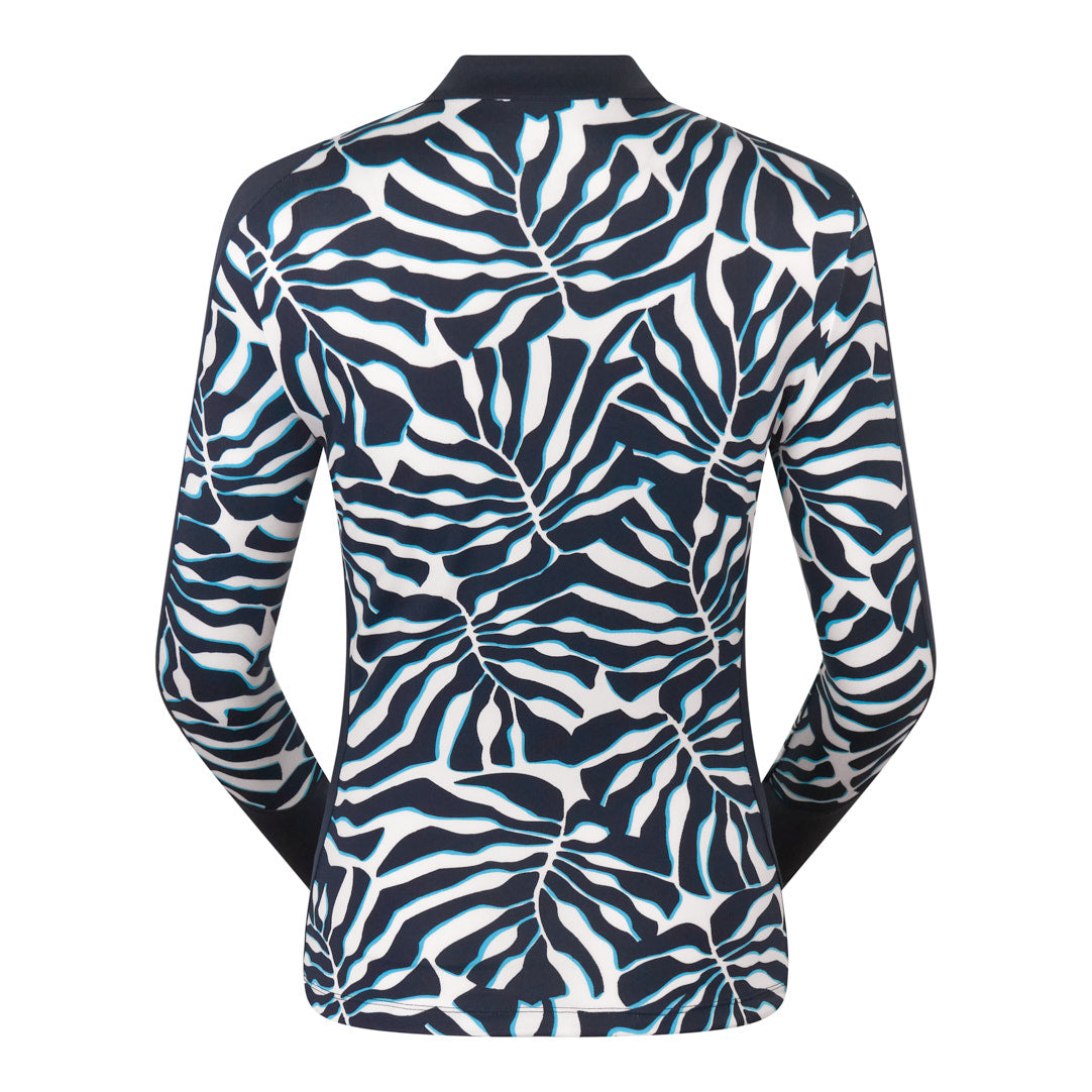 Tail Ladies Long Sleeve Top in Blue and White Palm Leaf Print