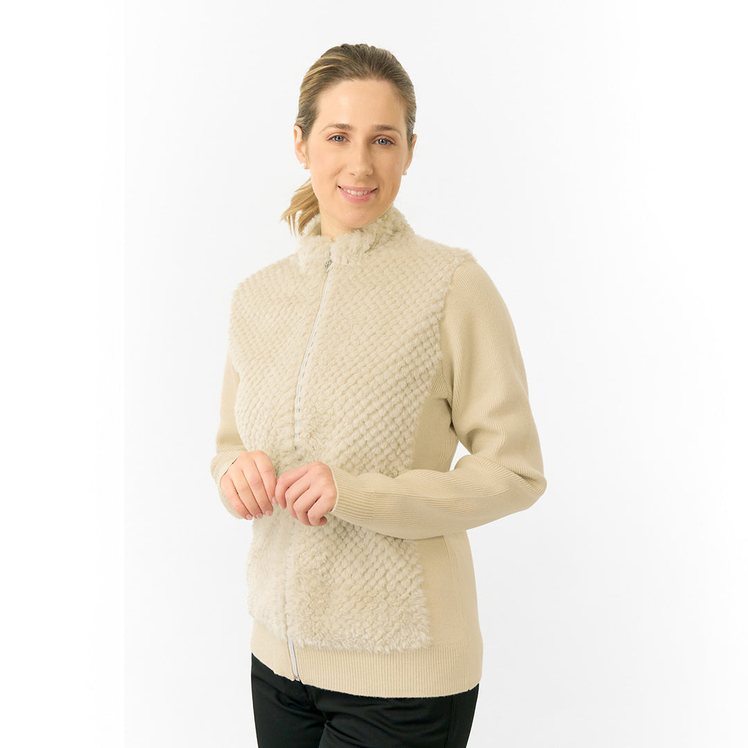 Pure Golf Ladies Faux Fur Full Zip Cardigan with Stretch Sleeves