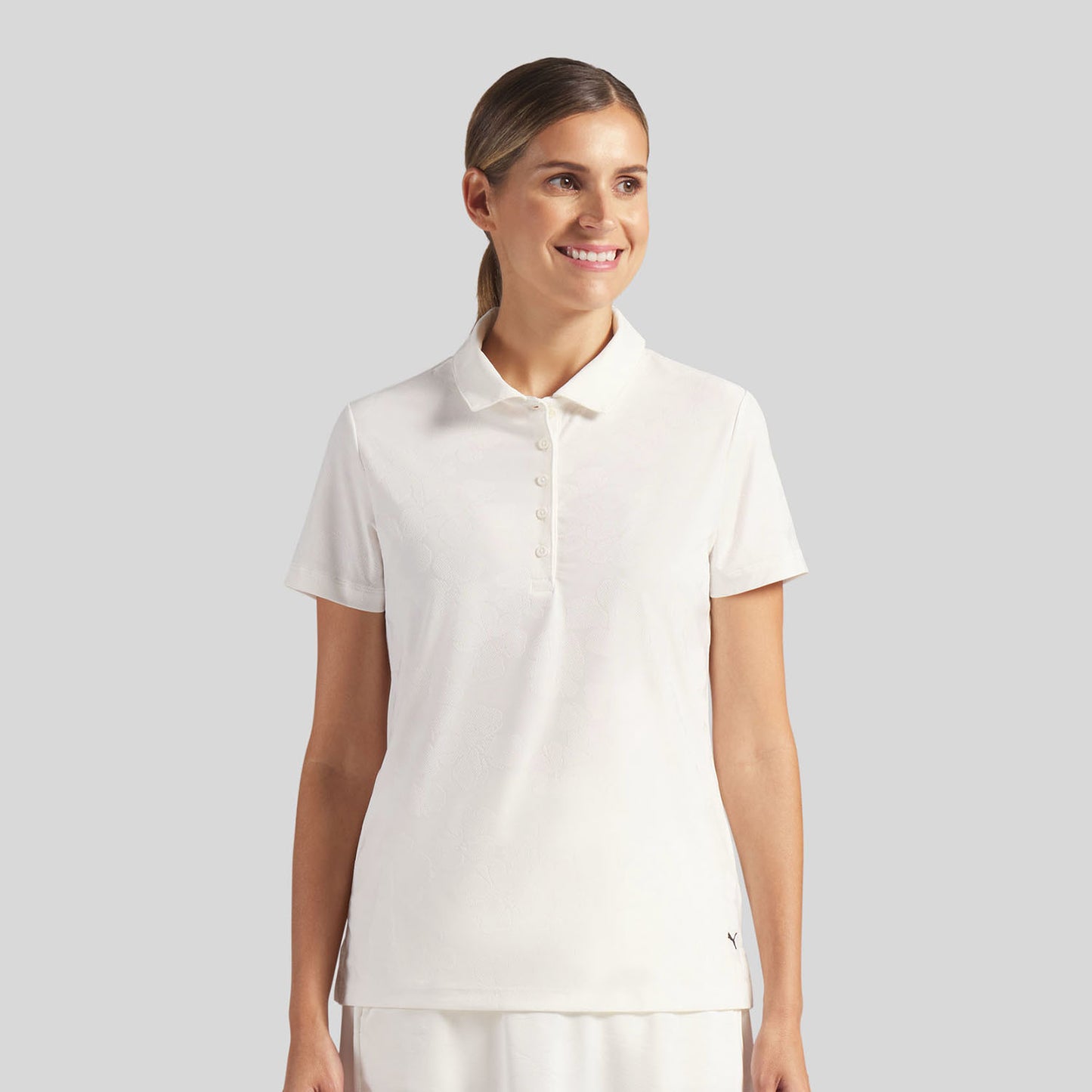 Puma Golf Ladies Short Sleeve Polo with Elegant Floral Jaquard Detail