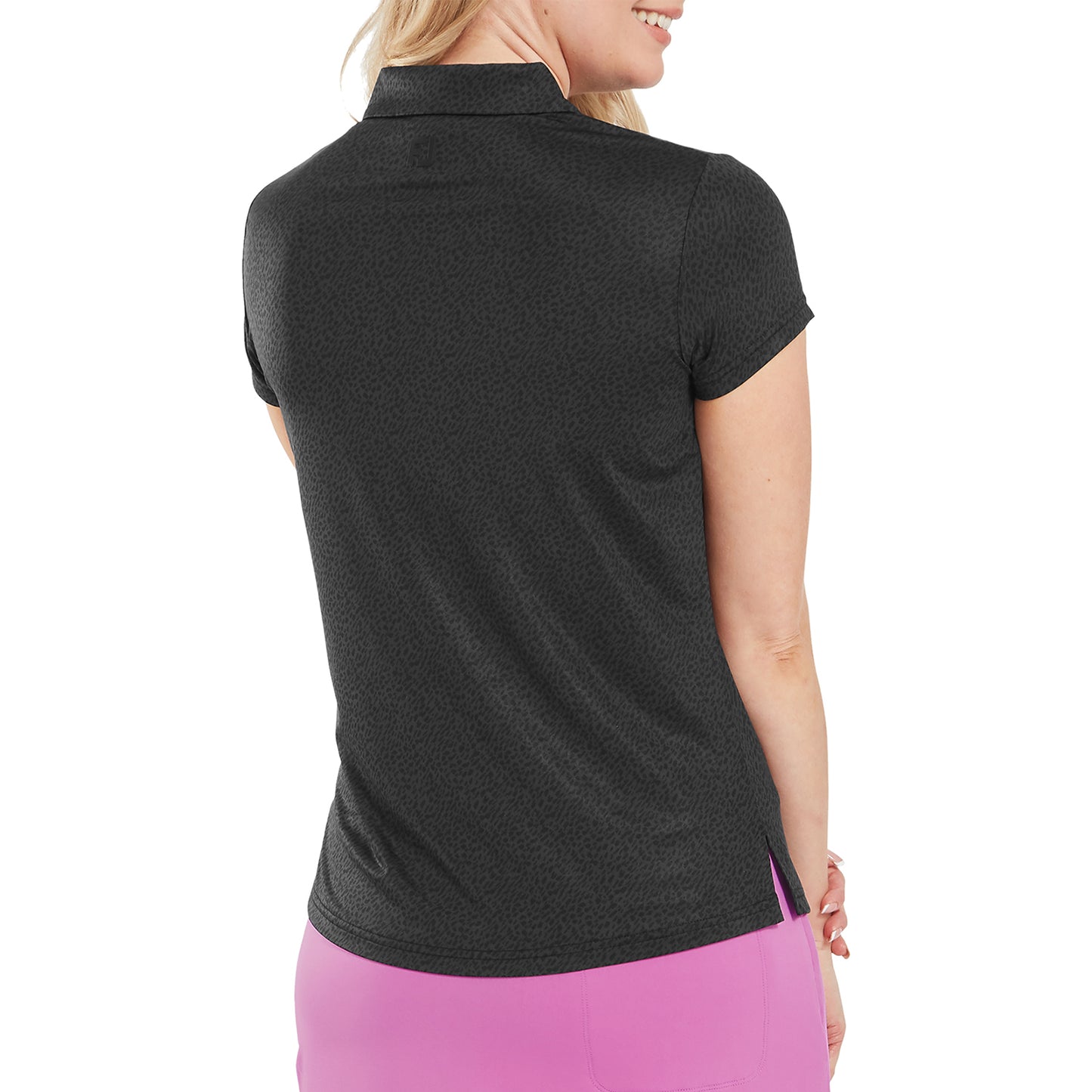 FootJoy Ladies Animal Print Cap Sleeve Polo in Black