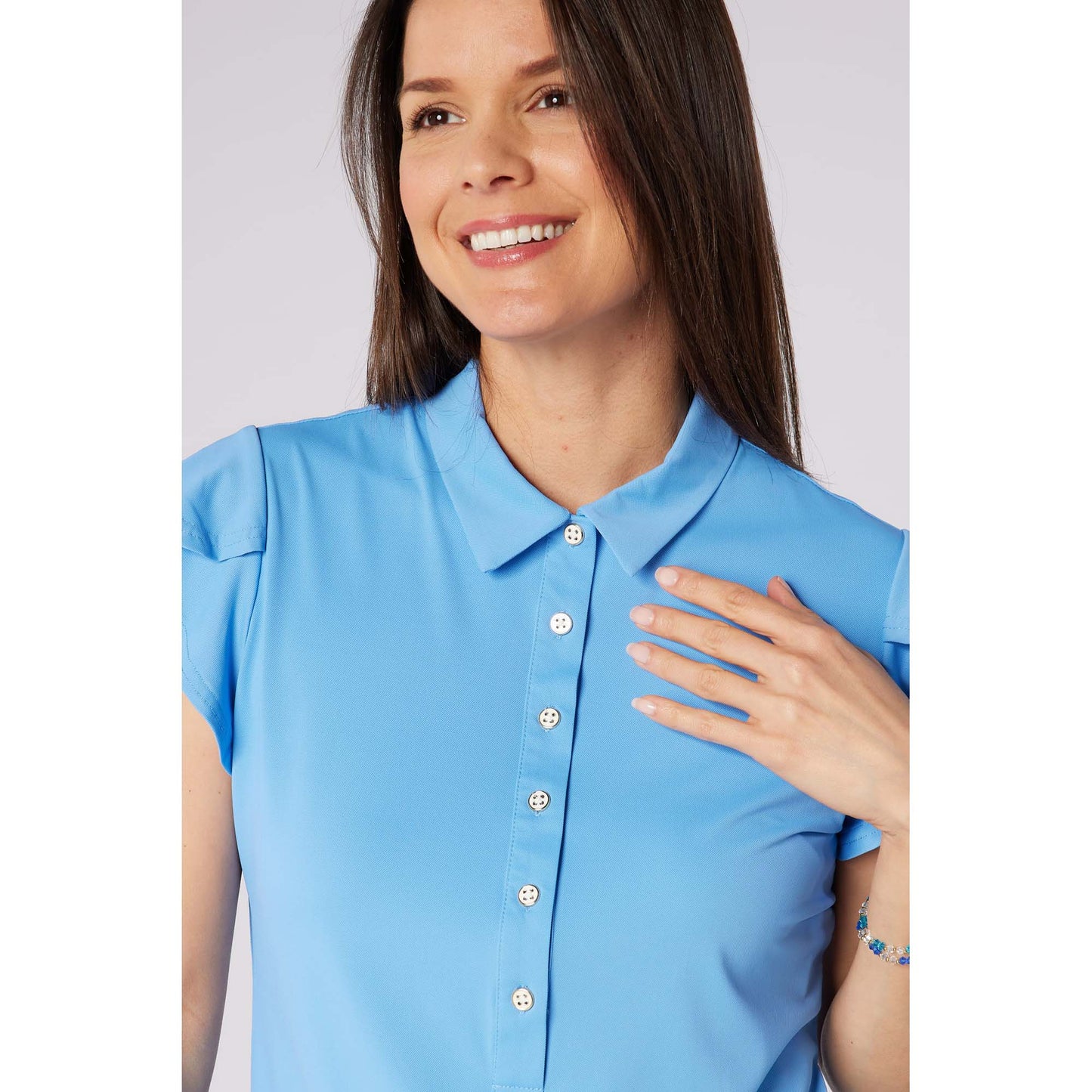 Swing Out Sister Ladies Fluted Sleeve Polo for Elegant Flair On & Off The Course