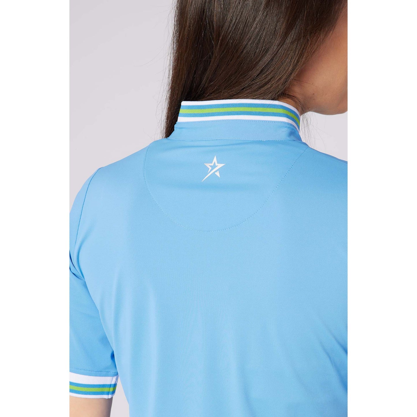Swing Out Sister Ladies Short Sleeve Pique Polo with Unique Collar & Elegant Contrast Stripe