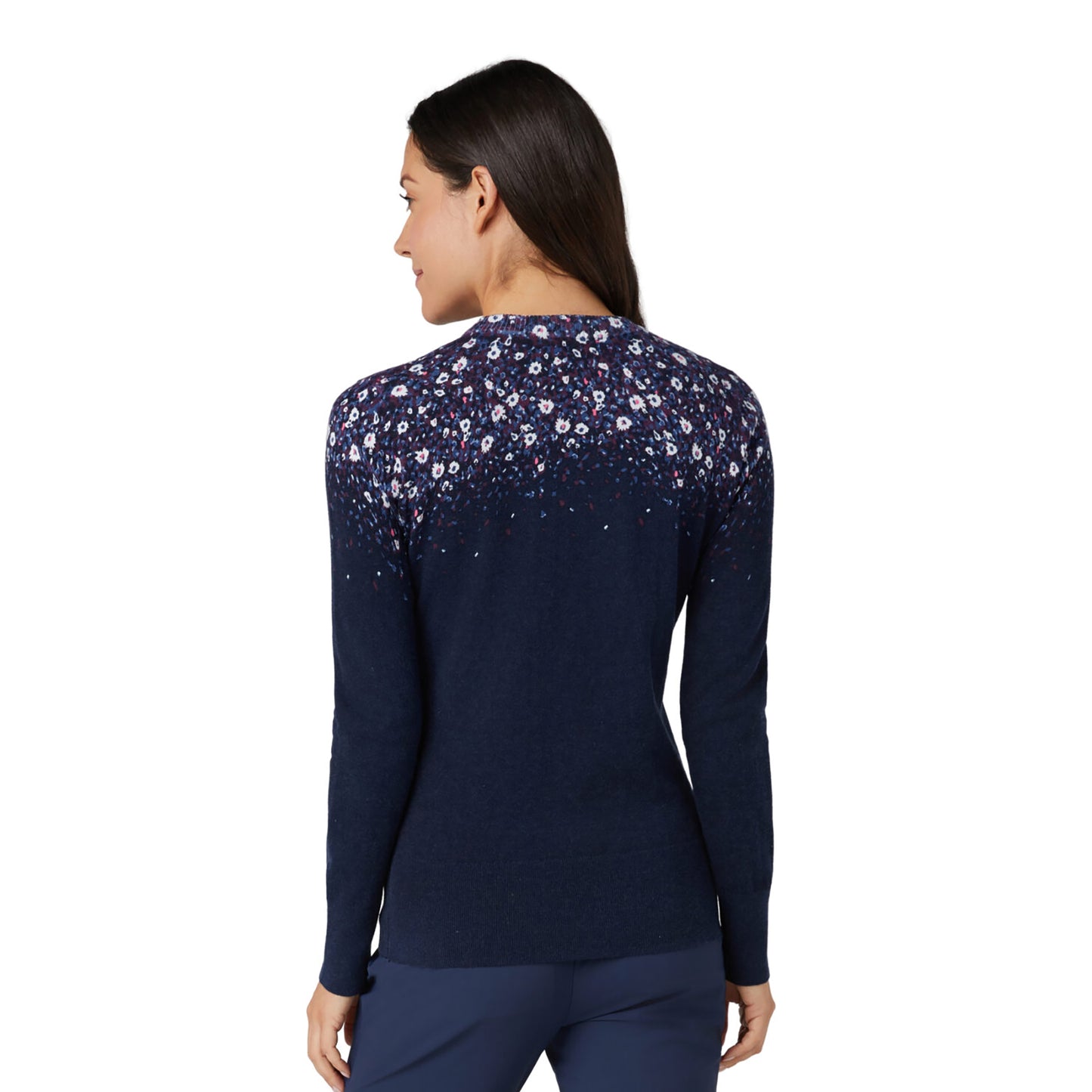 Original Penguin Womens Soft Cotton Blend Sweater with Floral Design in Navy 