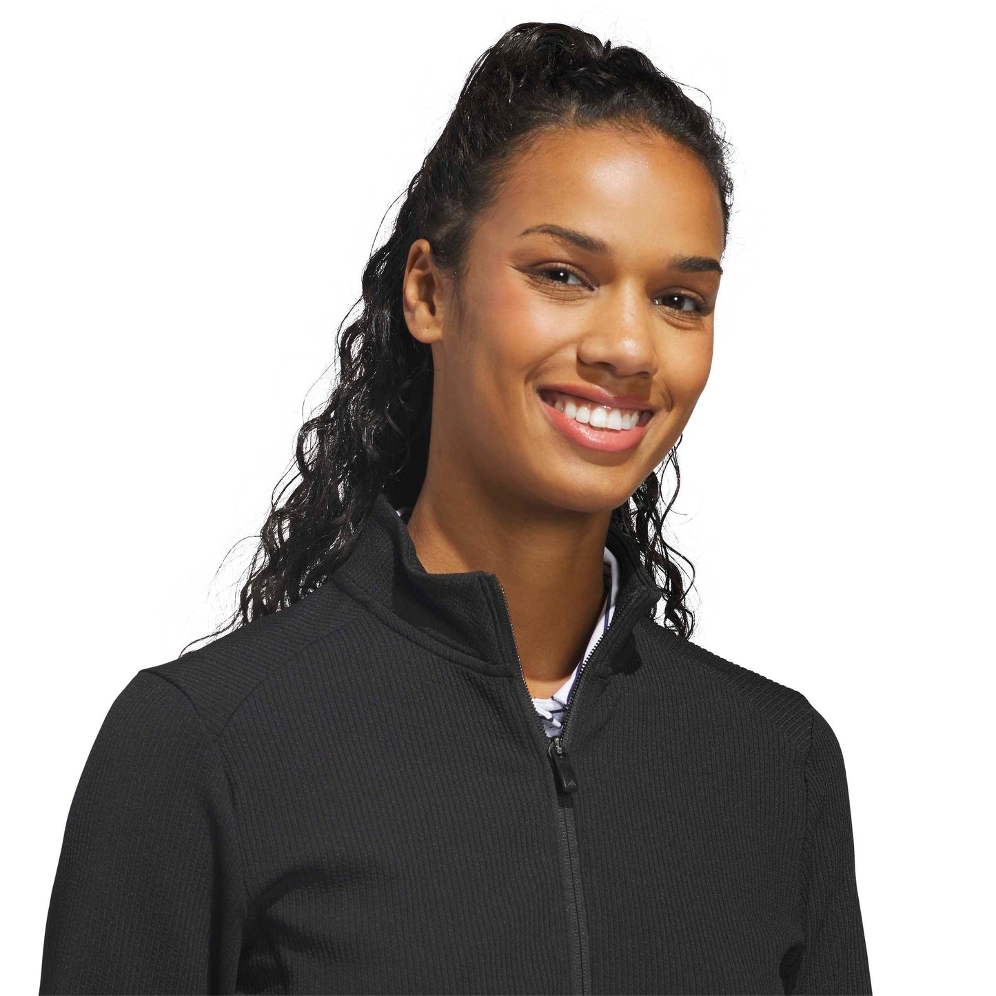 adidas Golf Ladies Full-Zip Textured Jacket - Lightweight Layering for Everyday Wear & On-Course Comfort in Black