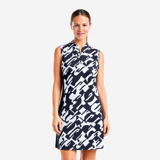 Nivo Ladies Sleeveless LivCool Dress in Black & White Abstract Print