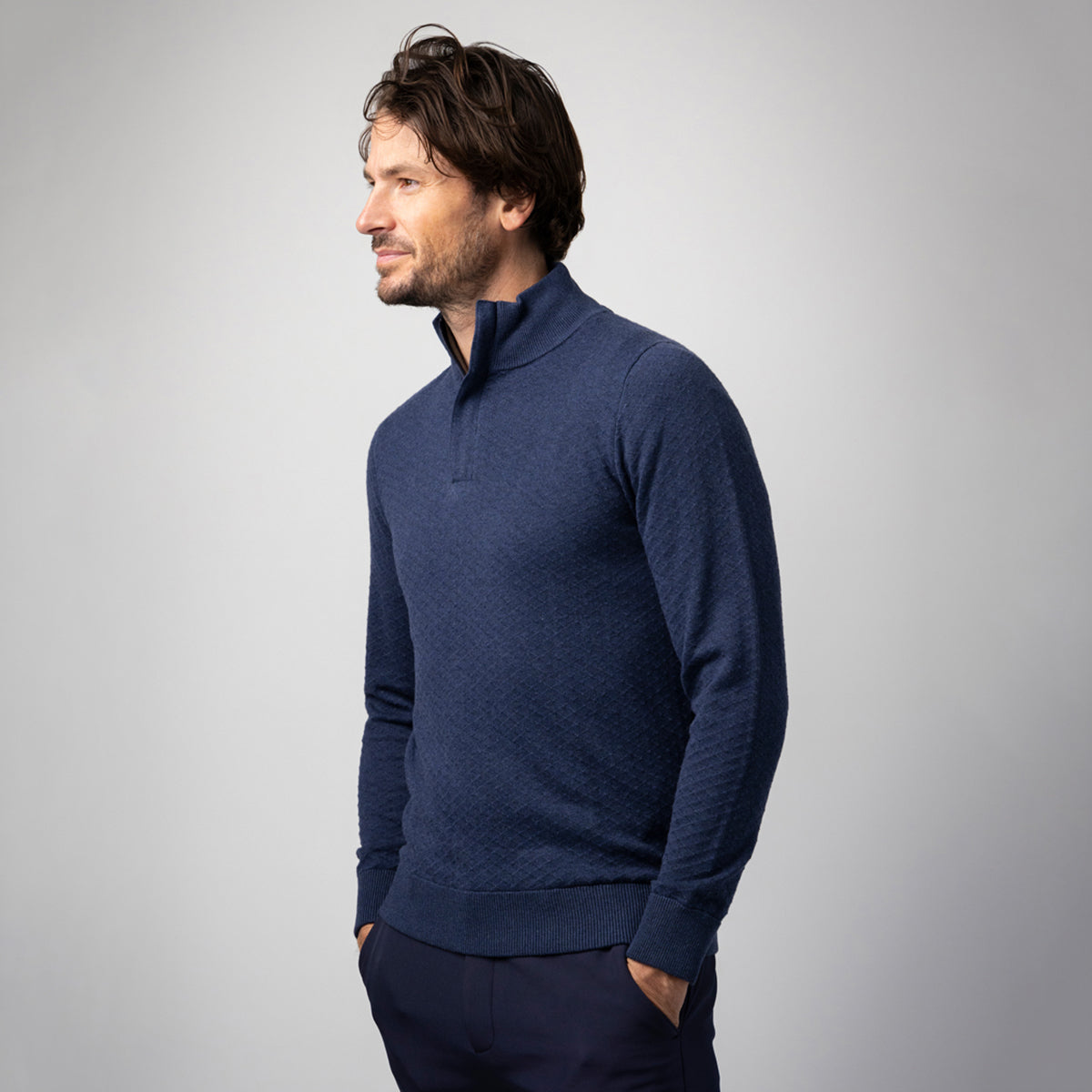 Glenmuir Mens Diamond Knit Cotton Sweater in Navy