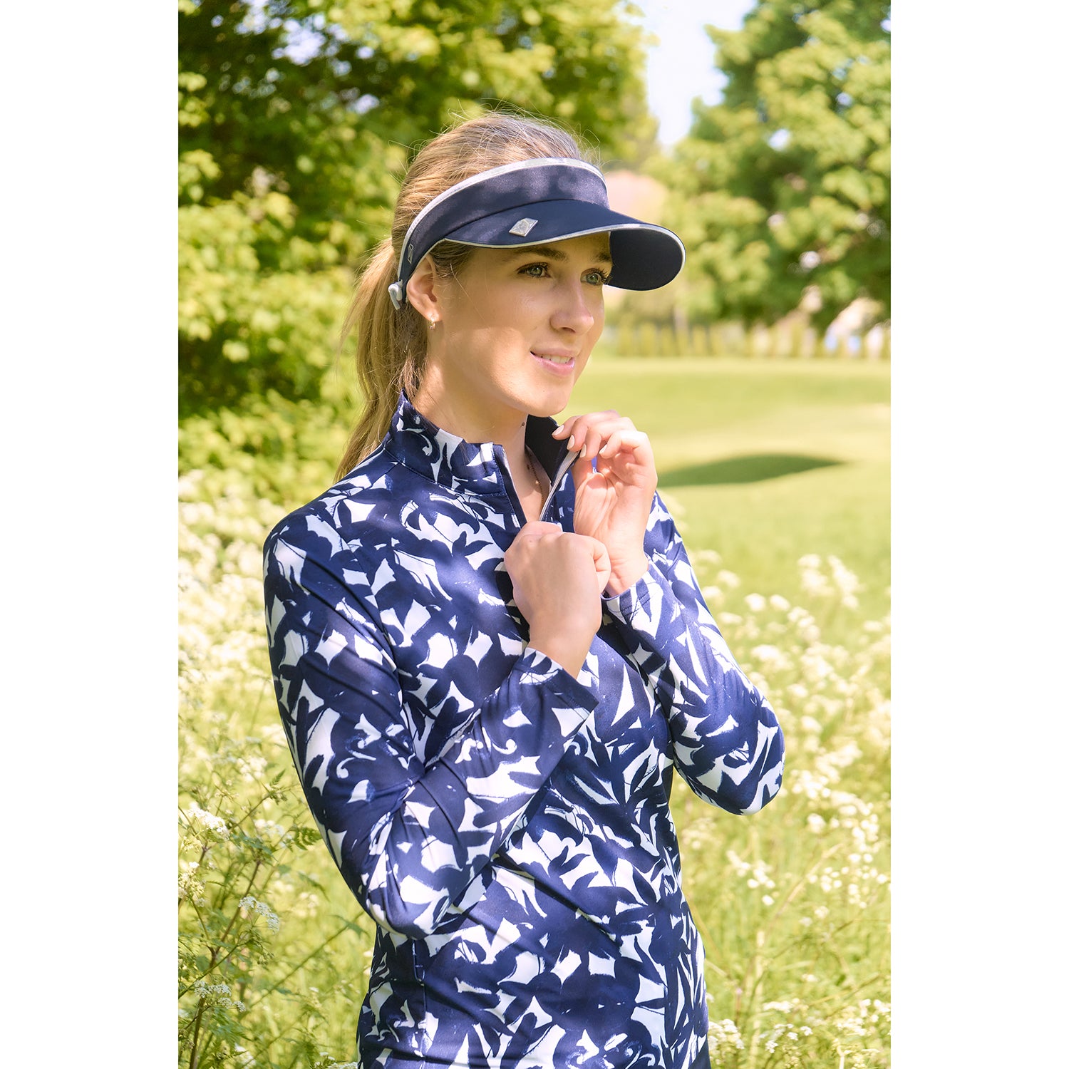 Pure Ladies Long Sleeve Top in Navy Botanical Print