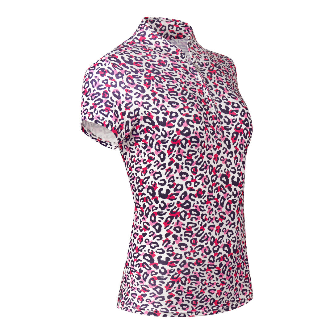 Pure Ladies Cheetah Print Cap Sleeve Polo Shirt