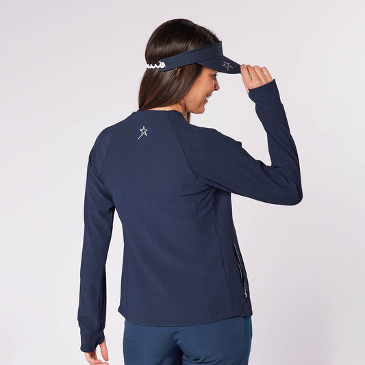 Swing Out Sister Ladies Collarless Ribbed Jacket with Soft-Stretch in Navy - Last One XL Only Left