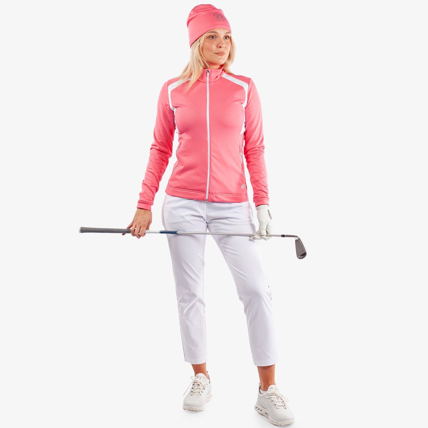 Galvin Green Ladies INSULA Jacket with Shaped Contrast Panels in Camelia Rose & White
