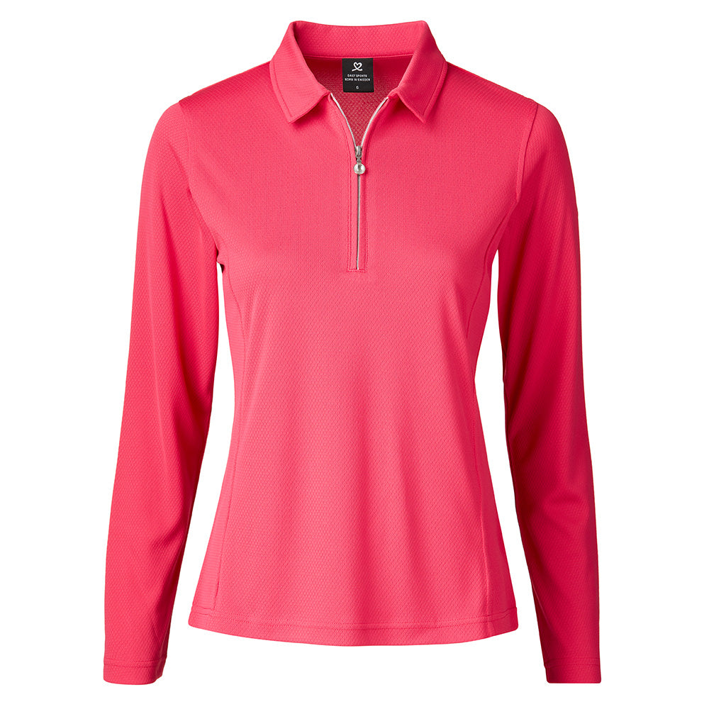 Daily Sports Ladies Zip-Up Long Sleeve Polo in Berry Pink