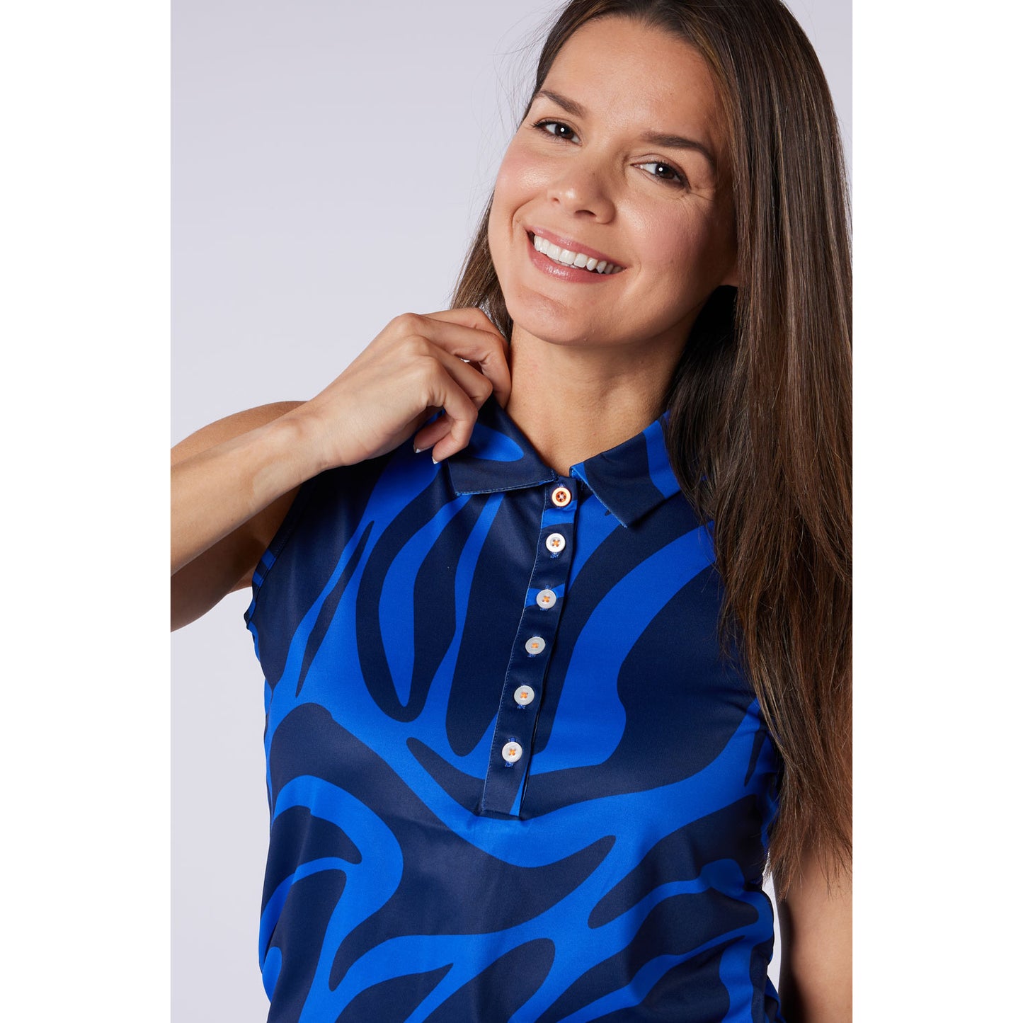 Swing Out Sister Ladies Nala Sleeveless Polo in Tigers Eye